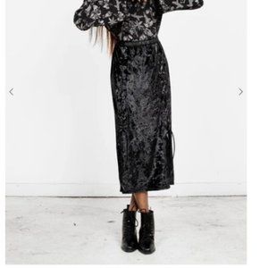 Disturbia Malefic Lace-up Panel Skirt Black Crushed Velvet